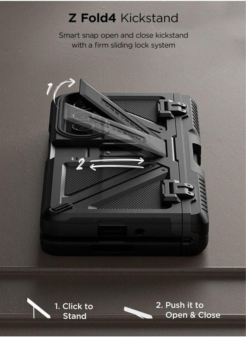 VRS Design - Terra Guard Ultimate S (S-Pen Compartment in Hinge Protection) for Samsung Galaxy Z Fold 4 Case Cover (2022) with Kickstand & Screen Protector- Matte Black (S-Pen NOT included) - Image 1