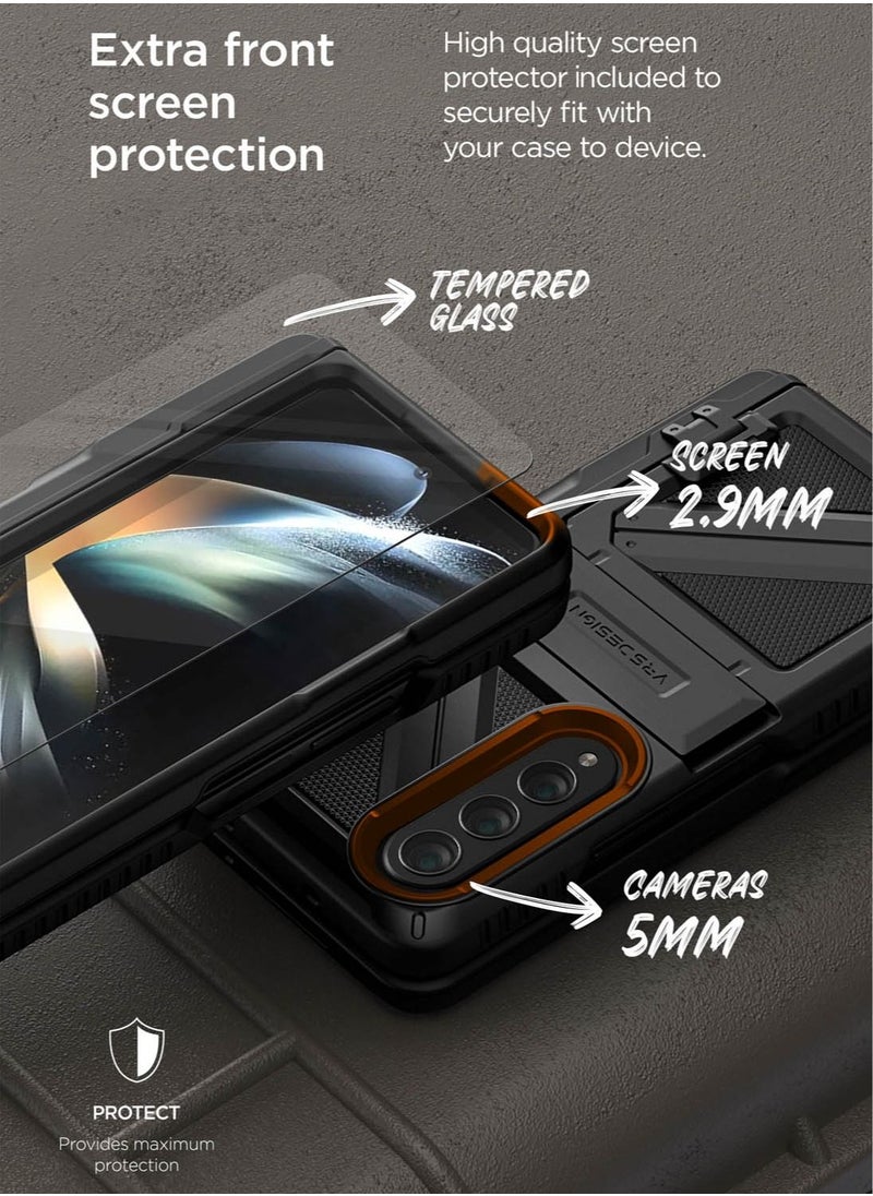 VRS Design - Terra Guard Ultimate S (S-Pen Compartment in Hinge Protection) for Samsung Galaxy Z Fold 4 Case Cover (2022) with Kickstand & Screen Protector- Matte Black (S-Pen NOT included) - Image 1