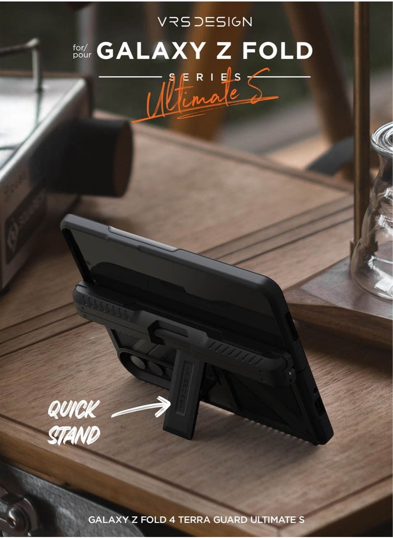 VRS Design - Terra Guard Ultimate S (S-Pen Compartment in Hinge Protection) for Samsung Galaxy Z Fold 4 Case Cover (2022) with Kickstand & Screen Protector- Matte Black (S-Pen NOT included) - Image 1
