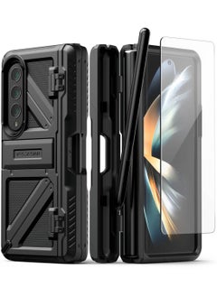 Terra Guard Ultimate S (S-Pen Compartment in Hinge Protection) for Samsung Galaxy Z Fold 4 Case Cover (2022) with Kickstand & Screen Protector- Matte Black (S-Pen NOT included)