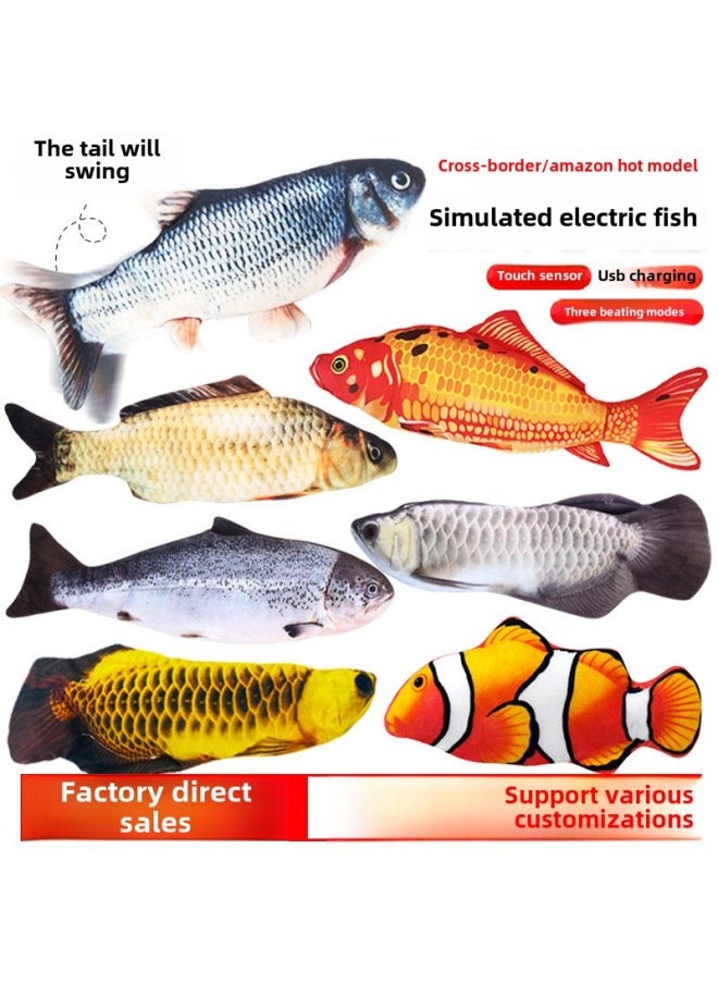 Electric Plush Talking Jumping Fish Toy Interactive Musical Swinging Seafood Doll Children's Educational Soft Stuffed Animal Toy-Specifications:USB Charging-Color:Grass Carp  Can Jump And Jump