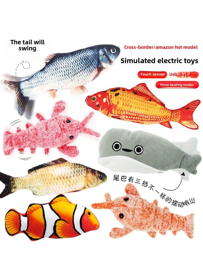 Electric Plush Talking Jumping Fish Toy Interactive Musical Swinging Seafood Doll Children's Educational Soft Stuffed Animal Toy-Specifications:USB Charging-Color:Grass Carp  Can Jump And Jump