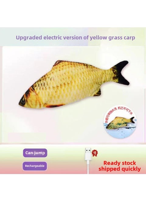 Electric Plush Talking Jumping Fish Toy Interactive Musical Swinging Seafood Doll Children's Educational Soft Stuffed Animal Toy-Specifications:USB Charging-Color:Grass Carp  Can Jump And Jump