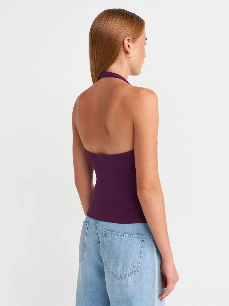 ديلفين DILVIN Ribbed Halterneck Sleeveless Blouse