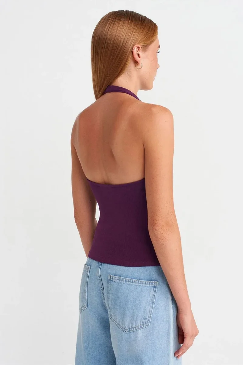 ديلفين DILVIN Ribbed Halterneck Sleeveless Blouse