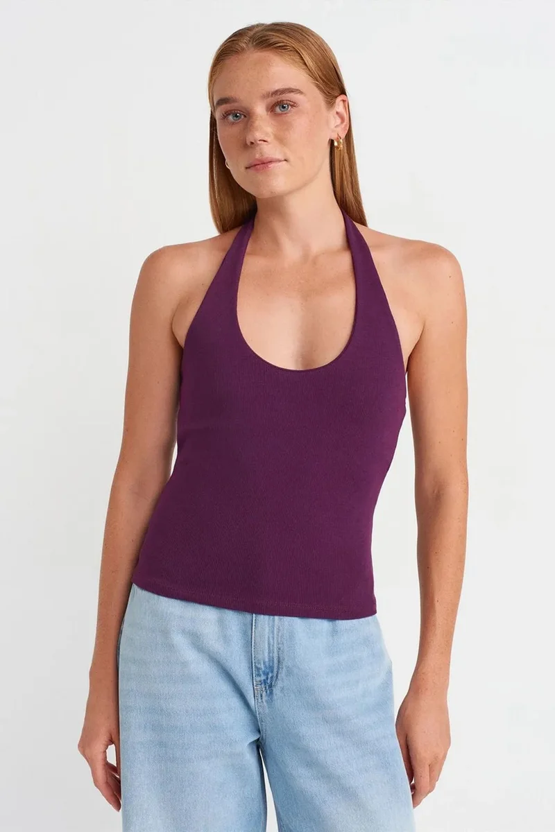 ديلفين DILVIN Ribbed Halterneck Sleeveless Blouse