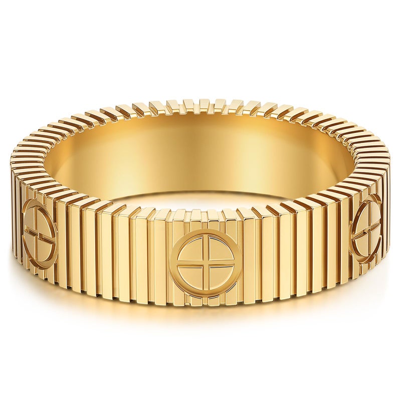 PDWZNBA Linear Stripe Textured Ring | 14K Gold-Plated Stainless Steel Promise & Friendship Ring, Wedding Band, Birthday Gifts for Women - Image 1