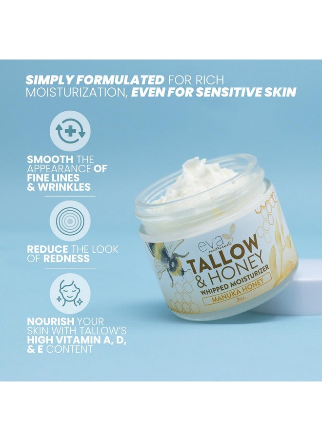 Eva Naturals - Small Batch, Whipped Beef Tallow Face Moisturizer - 100% Grass Fed & Finished With Manuka Honey, Beef Tallow For Face, Beef Tallow Moisturizer, Beef Tallow Face Cream - 2Oz - Image 1