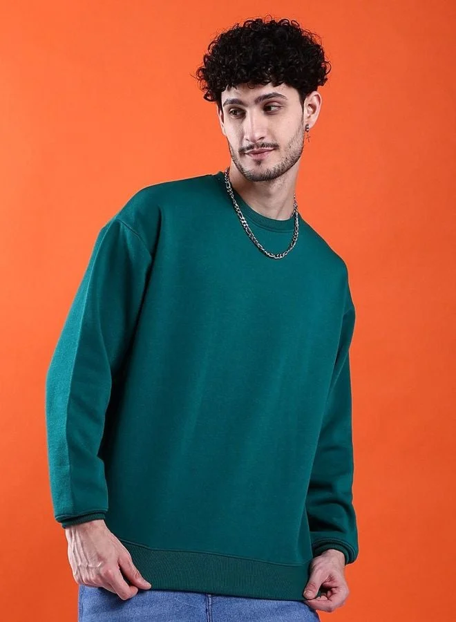 The Indian Garage Co  The Indian Garage Co Men Oversized Fit Solid Crew Neck Full Sleeves Sweatshirt  | Best Price UAE