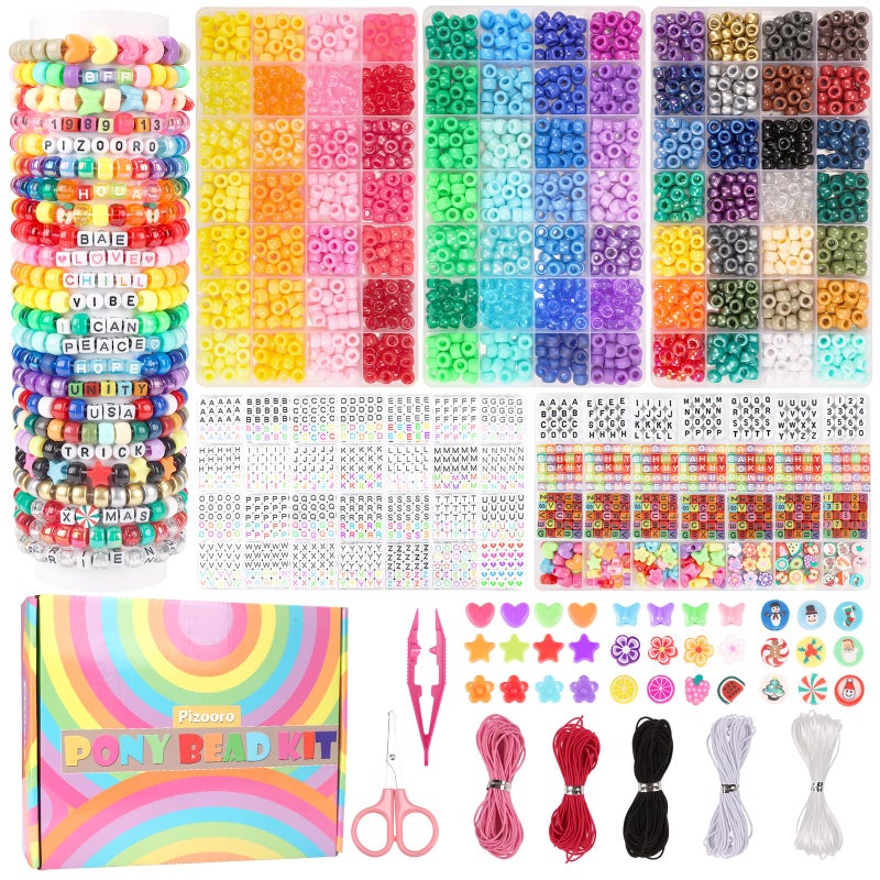 Pizooro 5 Boxes Pony Beads Bracelet Making Kit3700 Pcs Kandi Bead for Friendship Bracelets Making with Letter BeadsShaped Beads and Strings84 Colors Rainbow Bracelet Beads for CraftBirthday Gifts