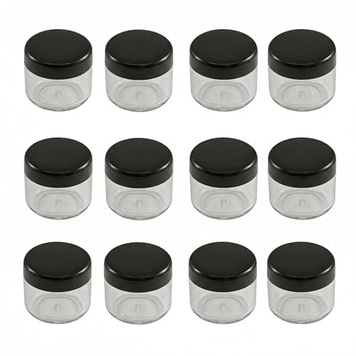 ericotry 12PCS 15 Gram 15ml 05oz Refillable Black Plastic Screw Cap Lid with Clear Base Empty Plastic Container Jars for Nail Powder Bottles Eye Shadow Container Lot Powder Container - Image 1