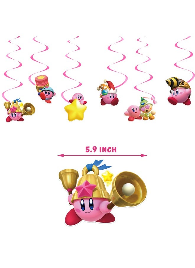 Zeemey - Kirby Theme Balloon Set with Happy Birthday Banner,Cake Topper,Hanging Spins,Perfect for Graduation Baby Shower Birthday Bachelorette Party Backdrop Decoration,Suitable for Indoor and Outdoor - Image 1
