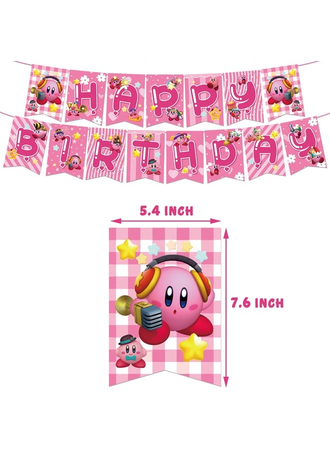 Zeemey - Kirby Theme Balloon Set with Happy Birthday Banner,Cake Topper,Hanging Spins,Perfect for Graduation Baby Shower Birthday Bachelorette Party Backdrop Decoration,Suitable for Indoor and Outdoor - Image 1