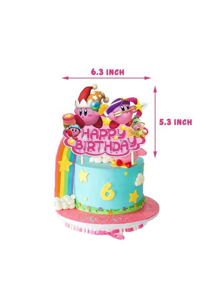 Zeemey - Kirby Theme Balloon Set with Happy Birthday Banner,Cake Topper,Hanging Spins,Perfect for Graduation Baby Shower Birthday Bachelorette Party Backdrop Decoration,Suitable for Indoor and Outdoor - Image 1
