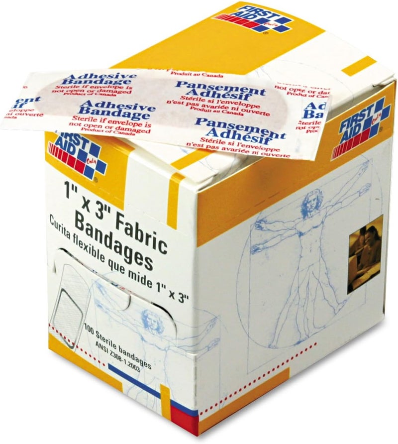 First Aid Only Fabric Bandages, 100 Count, 1 x 3 Inch Adhesive Bandages for Minor Cuts and Abrasions - Image 1