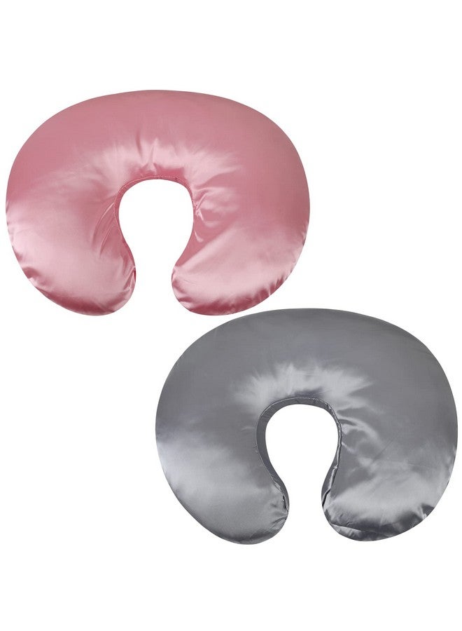Tcmyyund Satin Nursing Pillow Cover Set 2 Pack Ultra Soft Silk Compatible with Boppy Pillow for Breastfeeding Pillow Protect for Baby Hair and Skin Grey & Pink