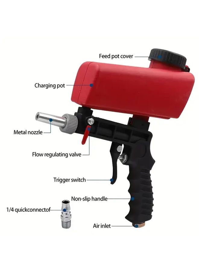 Red Portable 90psi Pneumatic Sandblasting Gun Kit Gravity Feed Spray Tool - Image 5