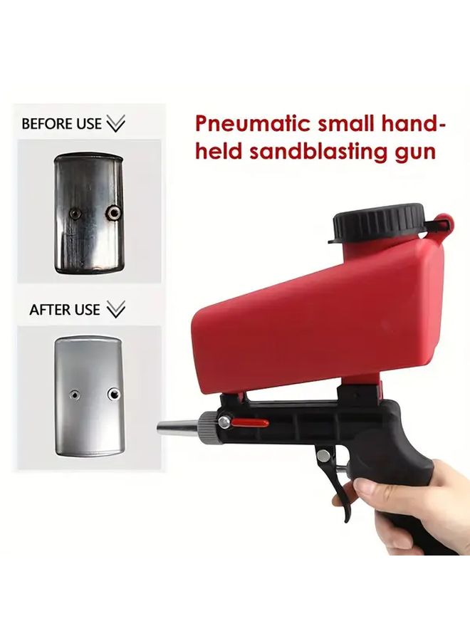 Red Portable 90psi Pneumatic Sandblasting Gun Kit Gravity Feed Spray Tool - Image 1