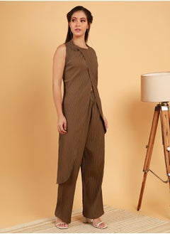 قصة Women's Taupe Brown Textured Wrap Kurta With Trousers  - Image 5