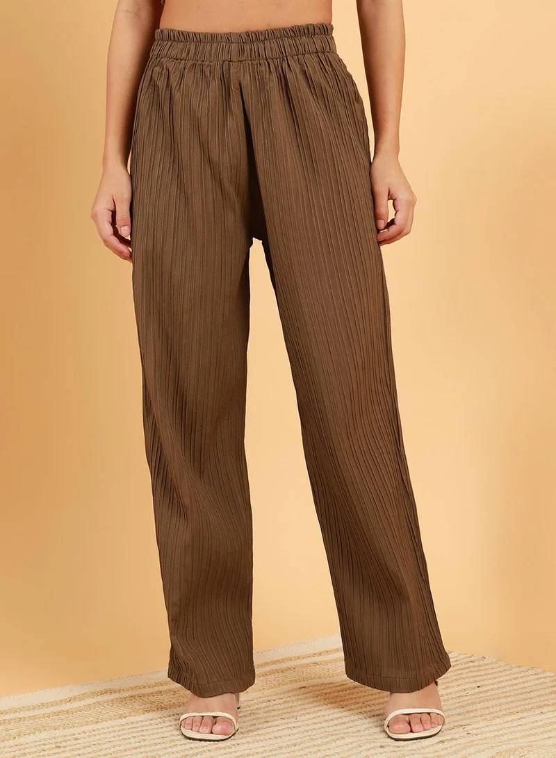 QISSA Women's Taupe Brown Textured Wrap Kurta With Trousers