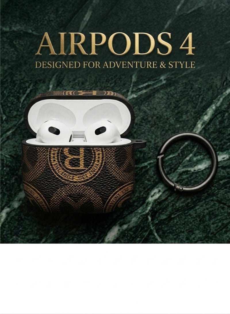 BX Apple Airpods 4 - Luxury 'B' Monogram AirPods 4 Case – Textured Leather-Style Shockproof Cover with Keychain - Image 1