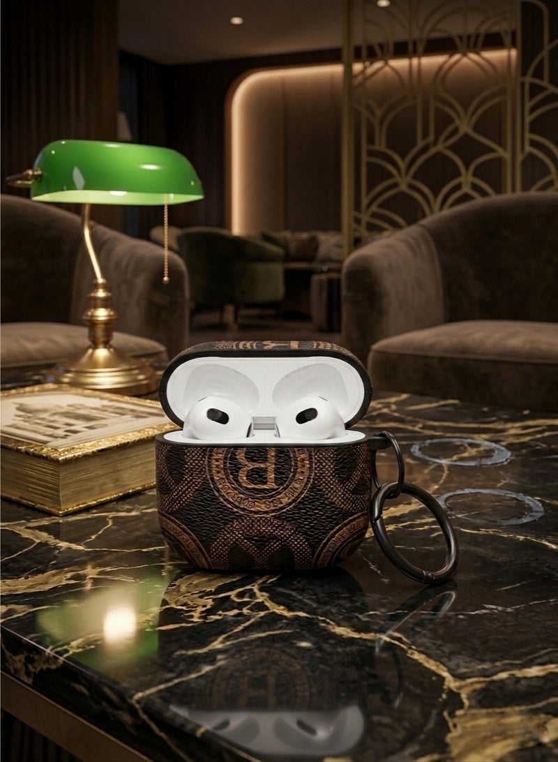 BX Apple Airpods 4 - Luxury 'B' Monogram AirPods 4 Case – Textured Leather-Style Shockproof Cover with Keychain - Image 2