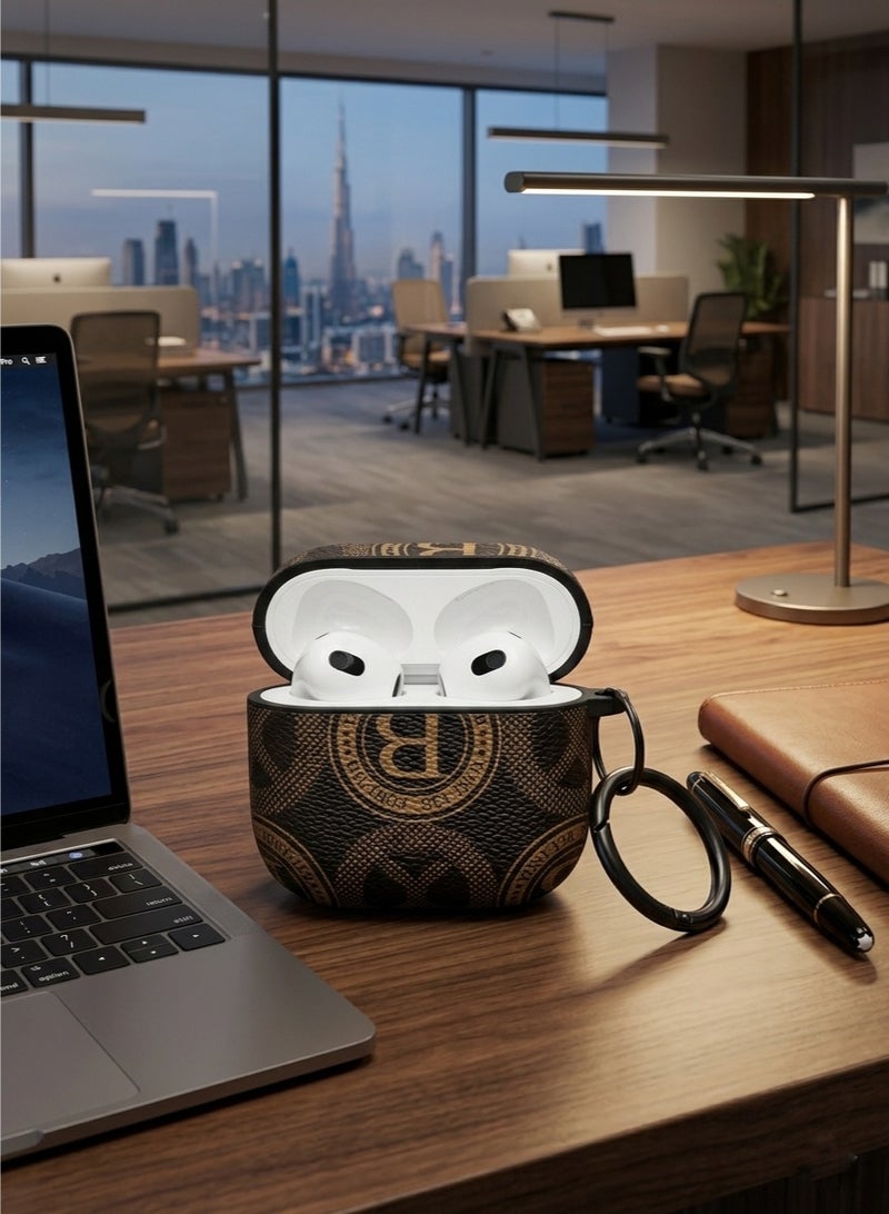 BX Apple Airpods 4 - Luxury 'B' Monogram AirPods 4 Case – Textured Leather-Style Shockproof Cover with Keychain - Image 4