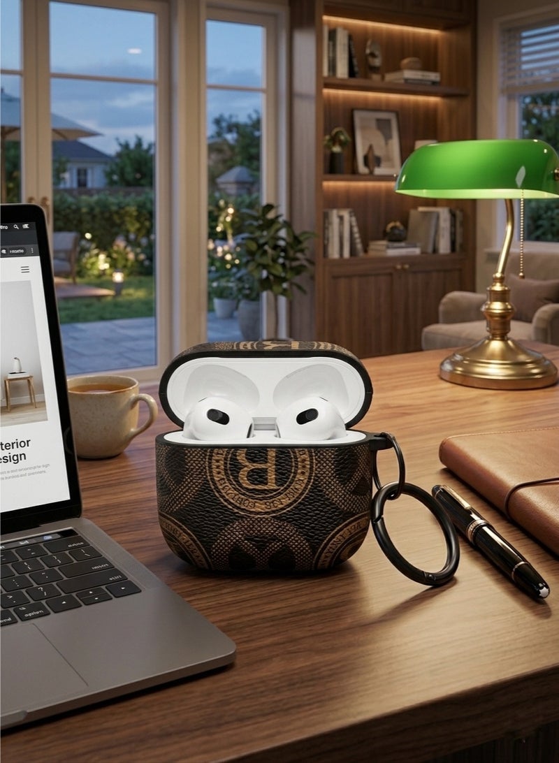 BX Apple Airpods 4 - Luxury 'B' Monogram AirPods 4 Case – Textured Leather-Style Shockproof Cover with Keychain - Image 3