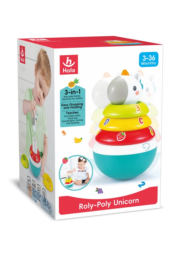 HOLA - Hola Roly-Poly Unicorn - 3-in-1 Stacking Toy, Rocker, and Rattle for Babies, Encourages Grasping, Hand-Eye Coordination, Color & Number Learning, Sensory Development for 6M+ - Image 1