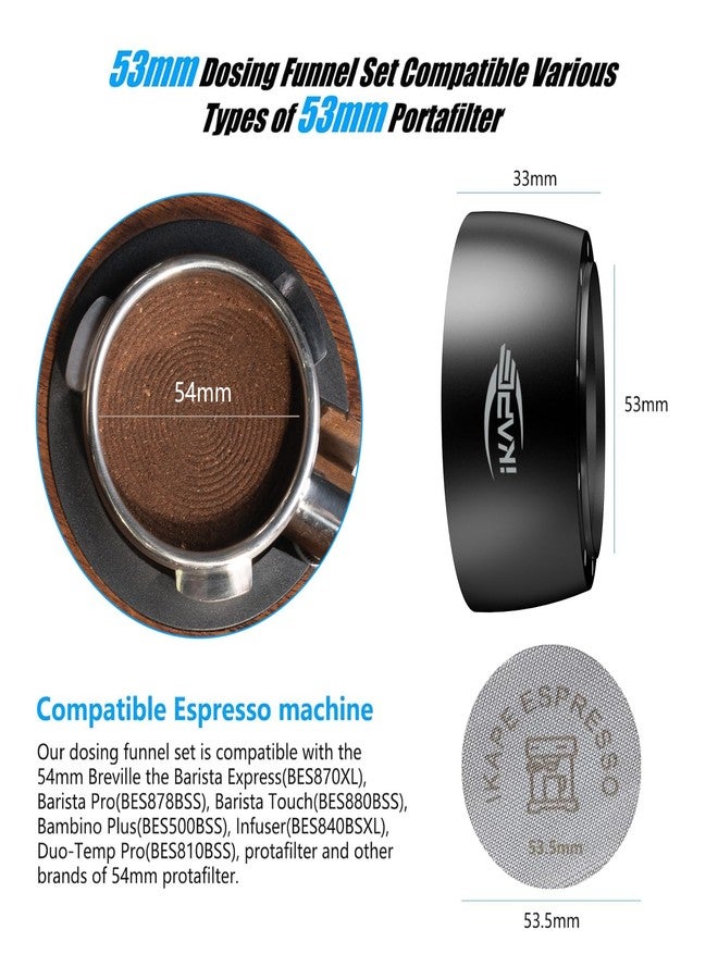 IKAPE Magnetic Dosing Funnel Set, 53MM Espresso Dosing Ring & Puck Screen Kit Compatible with Breville 54MM Bottomless Portafilter - with 8 Small Magnet (Black) - Image 2