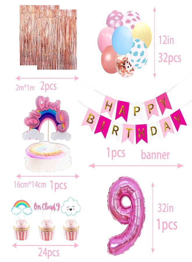 BEOXAGAR On Cloud 9 Birthday Party Decorations On Cloud 9 Birthday Party Supplies Balloon Arch Backdrop Cake Topper Plates Napkins for 9 Year Old Girl 9th Party Decorations - Image 3