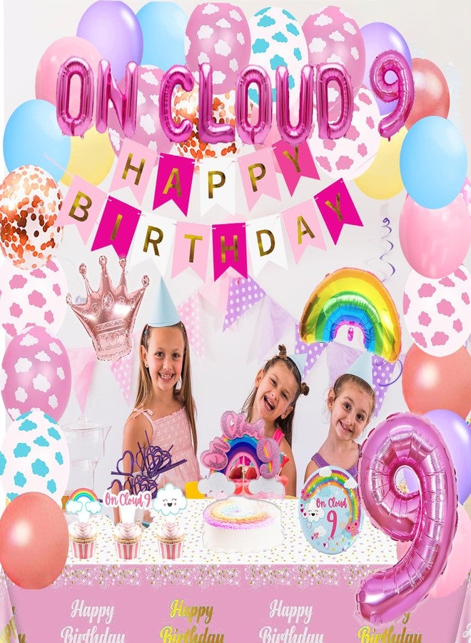 BEOXAGAR On Cloud 9 Birthday Party Decorations On Cloud 9 Birthday Party Supplies Balloon Arch Backdrop Cake Topper Plates Napkins for 9 Year Old Girl 9th Party Decorations - Image 2