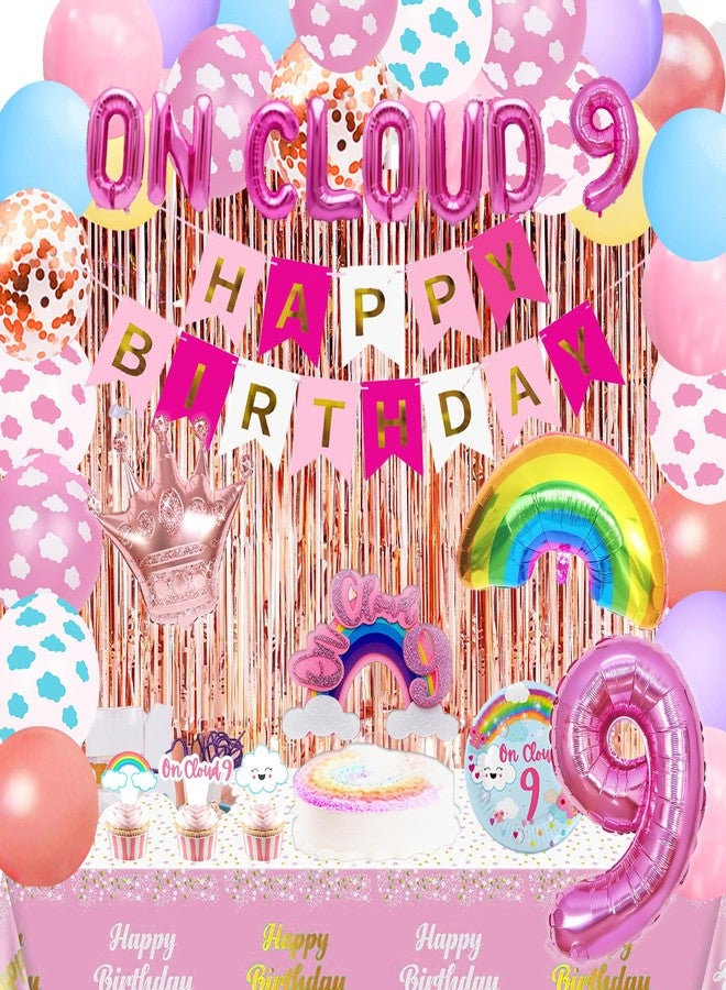 BEOXAGAR On Cloud 9 Birthday Party Decorations On Cloud 9 Birthday Party Supplies Balloon Arch Backdrop Cake Topper Plates Napkins for 9 Year Old Girl 9th Party Decorations - Image 5