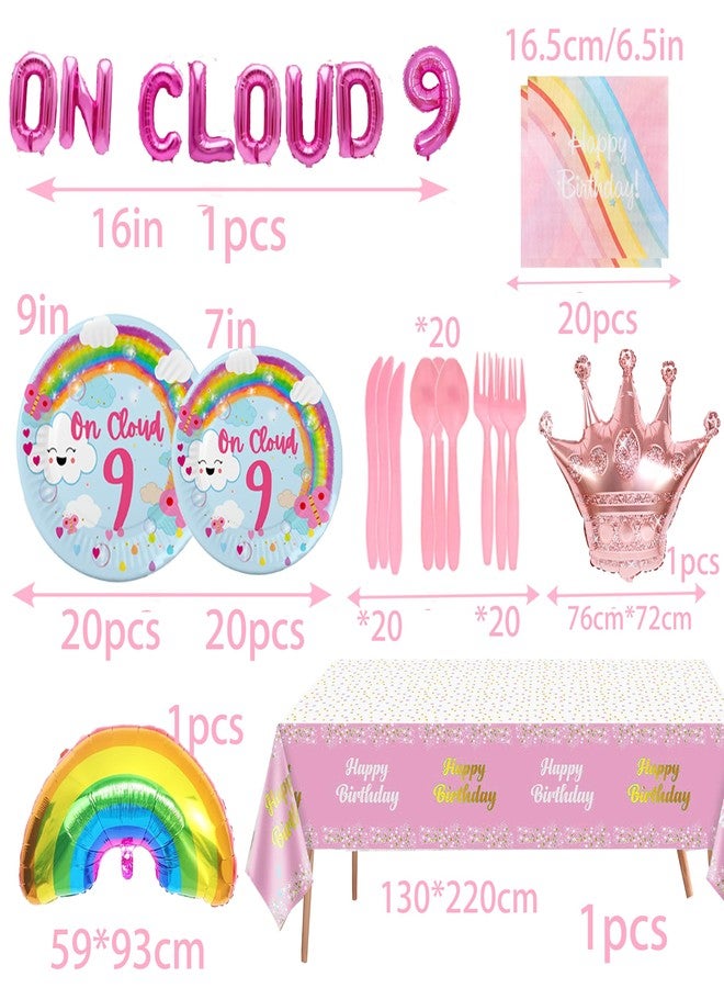 BEOXAGAR On Cloud 9 Birthday Party Decorations On Cloud 9 Birthday Party Supplies Balloon Arch Backdrop Cake Topper Plates Napkins for 9 Year Old Girl 9th Party Decorations - Image 4