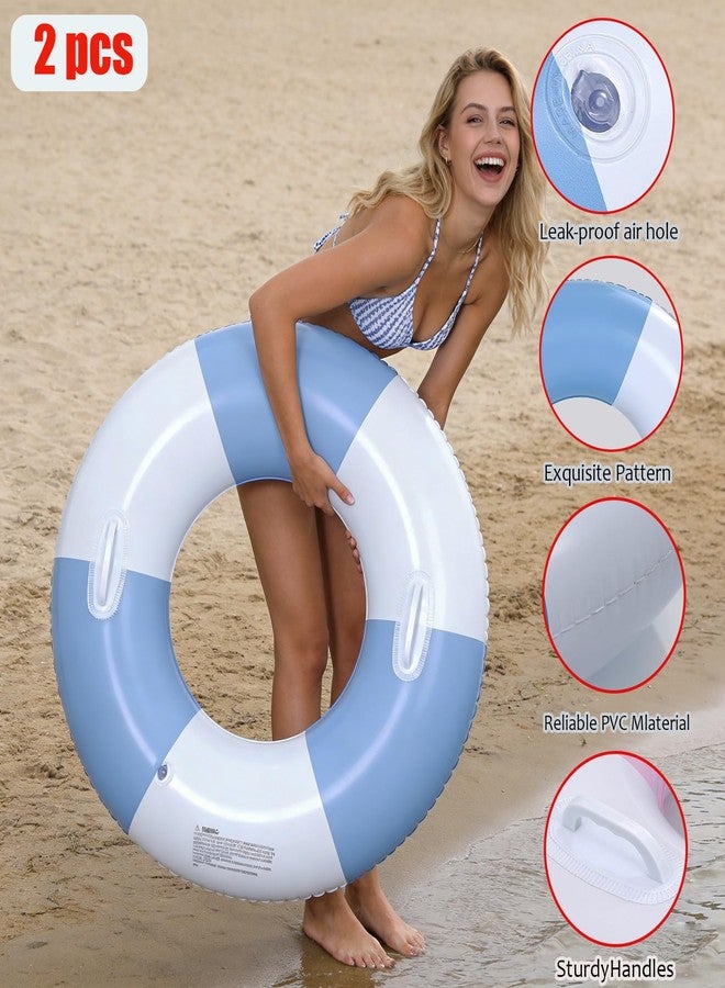 Baseo 2PCS Inflatable Pool Floats for Adult-32.5 inch Large Pool Tubes with Handles Swim Ring Pool Floaties Inflatable Swimming Pool Raft Party Water Summer Beach Float Supplies (Blue) - Image 4