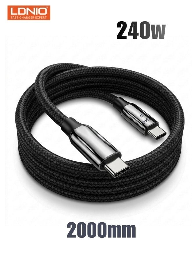 LDNIO كابل شحن سريع USB C 240W PD3.1 | كابل بيانات Type-C إلى Type-C بطول 2 متر | شحن سريع بقوة 5A لهواتف iPhone وSamsung وHuawei وXiaomi وأجهزة اللابتوب | كابل متين من سبائك الزنك - Image 1