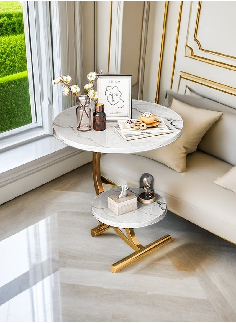 EqiEch - Coffee Table Double Layer Round Coffee Table Sofa Side Table Modern Simple Coffee Table Marble Texture Area Small Color Size Optional Living Room Bedroom Cafe Corner Structure Stable - Image 1