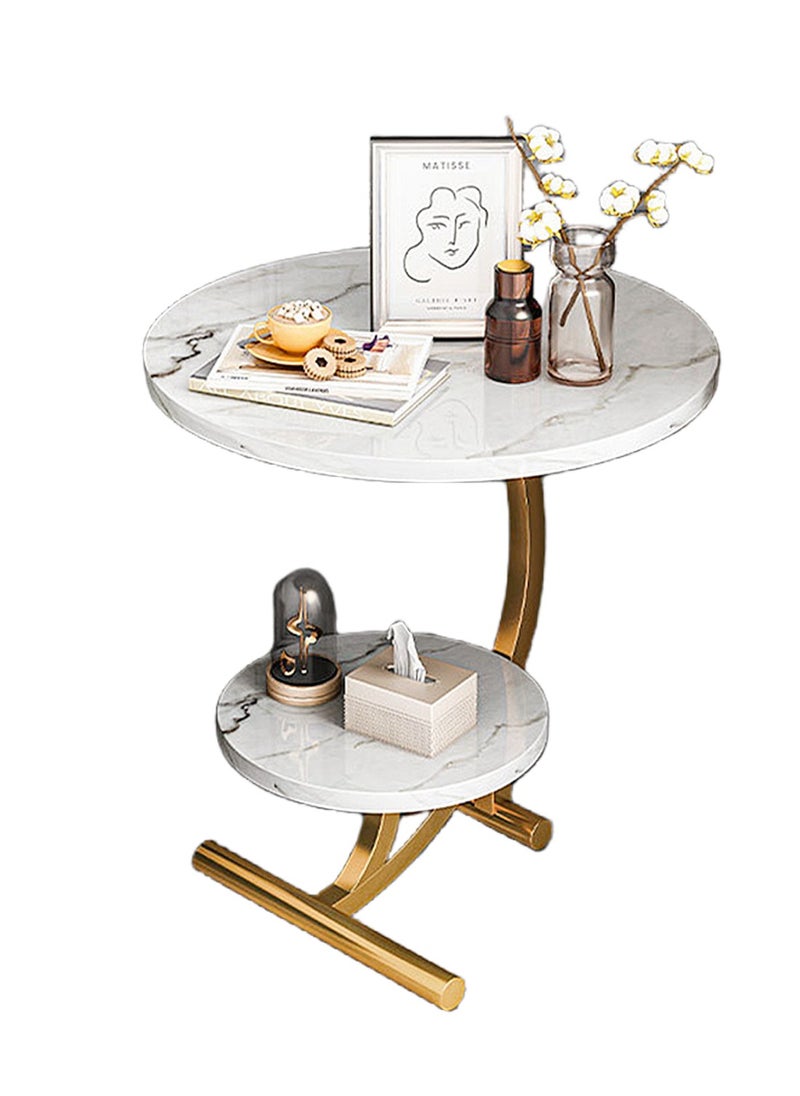 EqiEch - Coffee Table Double Layer Round Coffee Table Sofa Side Table Modern Simple Coffee Table Marble Texture Area Small Color Size Optional Living Room Bedroom Cafe Corner Structure Stable - Image 1