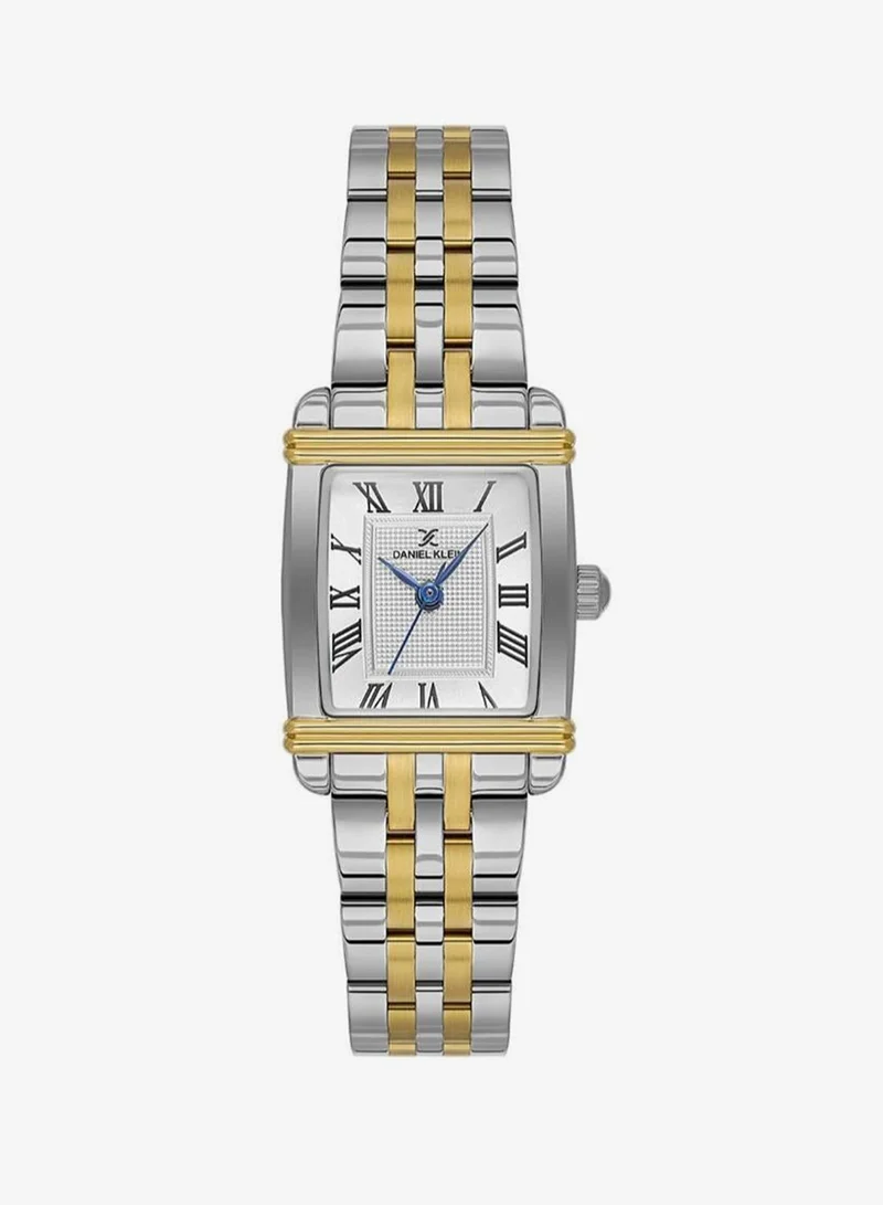 DANIEL KLEIN Women's Stainless Steel Silver and Gold Alloy Case Analog Silver Square Emboss Dial Japanese Quartz Premium 30 Meters Water Resistant