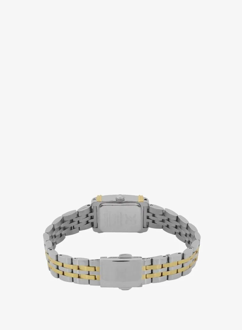 Daniel Klein Women's Stainless Steel Silver and Gold Alloy Case Analog Silver Square Emboss Dial Japanese Quartz Premium 30 Meters Water Resistant