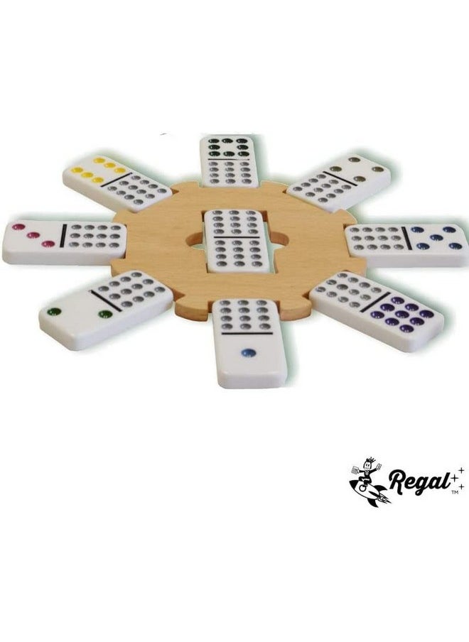 Regal Games - Mexican Train Dominoes Game Set Double 15 Colored Dot Dominoes Fun Familyfriendly Game Includes 136 Tiles 8 Metal Trains Wooden Hub Collector’S Tin For 28 Players - Image 1