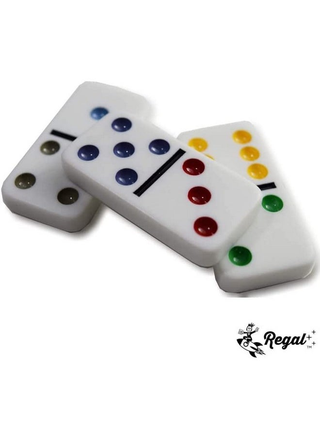 Regal Games - Mexican Train Dominoes Game Set Double 15 Colored Dot Dominoes Fun Familyfriendly Game Includes 136 Tiles 8 Metal Trains Wooden Hub Collector’S Tin For 28 Players - Image 1