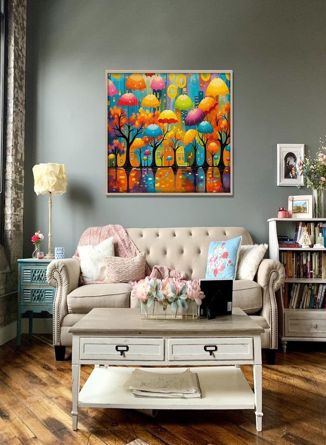 PPuzzling Colorful Umbrella Cityscape Puzzles for Adults 1000 Pieces, Nature Rainy City Street Landscape with Autumn Trees Jigsaw Puzzle, Challenging Artistic Umbrella Reflection Scene Puzzle as Home Wall Decor - Image 5