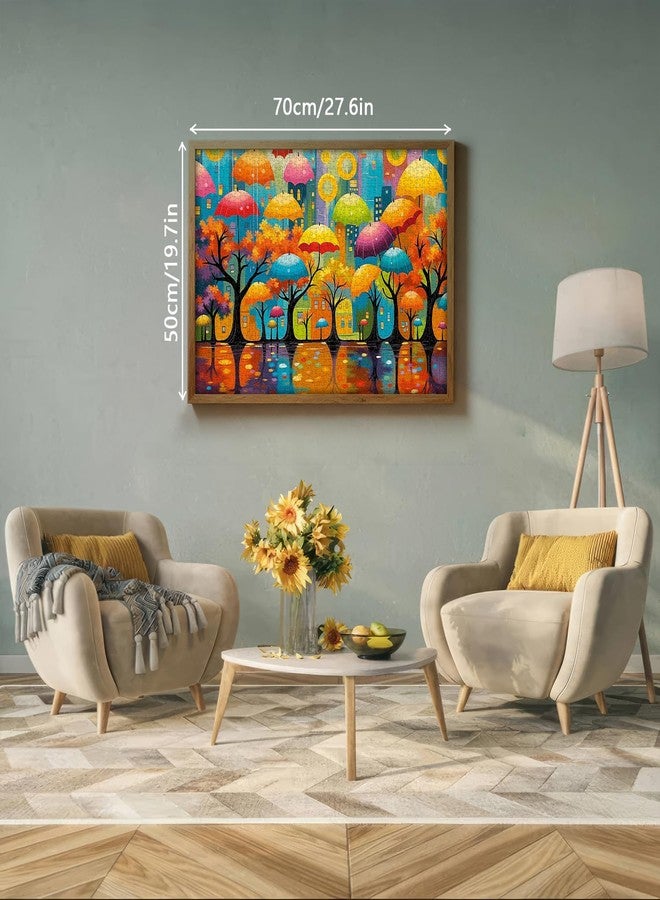 PPuzzling Colorful Umbrella Cityscape Puzzles for Adults 1000 Pieces, Nature Rainy City Street Landscape with Autumn Trees Jigsaw Puzzle, Challenging Artistic Umbrella Reflection Scene Puzzle as Home Wall Decor - Image 3