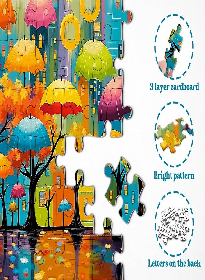 PPuzzling Colorful Umbrella Cityscape Puzzles for Adults 1000 Pieces, Nature Rainy City Street Landscape with Autumn Trees Jigsaw Puzzle, Challenging Artistic Umbrella Reflection Scene Puzzle as Home Wall Decor - Image 4