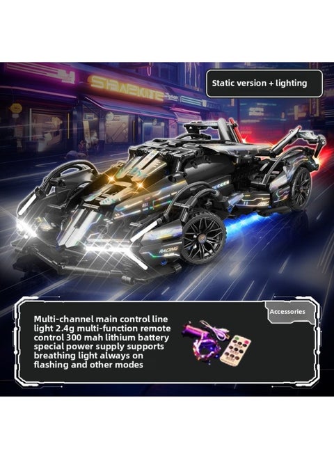 Cyberpunk Black Samurai Rambo Shijie 911 Container Remote Control Racing Gradient Building Blocks Sports Car Boys Play-Color:Black Warrior (static Version) + Remote Control Lighting