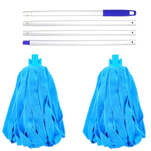 EaseYourDay Microfiber Cloth String Mop, One Lightweight Aluminum Pole + Two Loop End Microfiber Cloth Mop Heads - Image 1