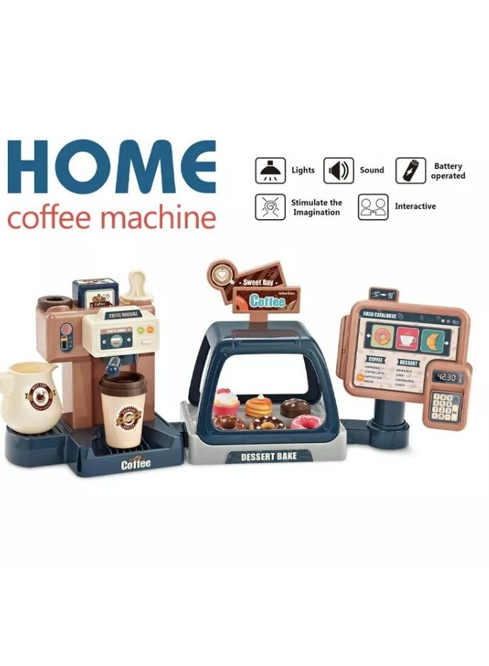 Home Kids Pretend Play 3in1 Cash Register Dessert Coffee Maker Shop Toy Plastic - Image 1