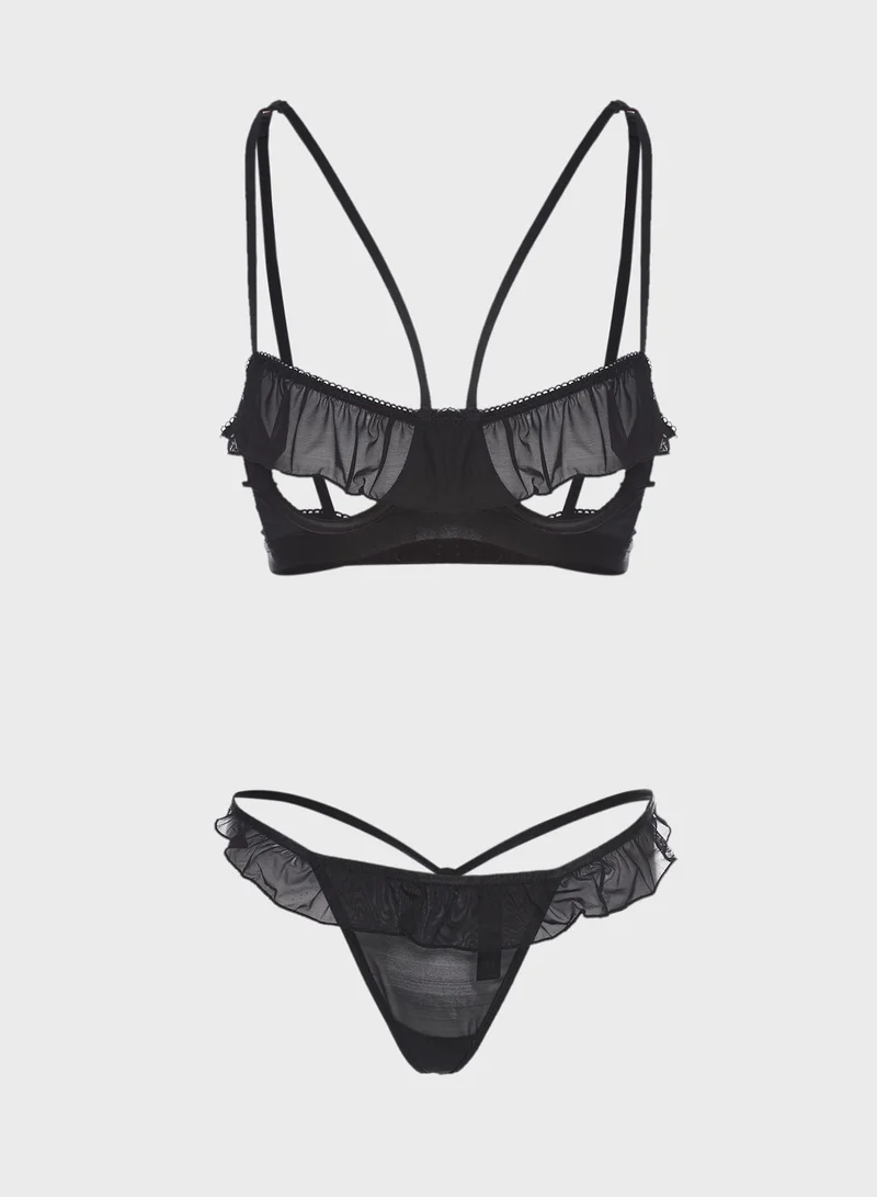 Ann Summers Ruffle Trim Mesh Bra & Brief Set