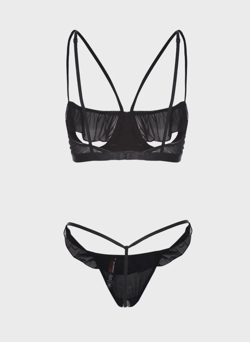 Ann Summers Ruffle Trim Mesh Bra & Brief Set